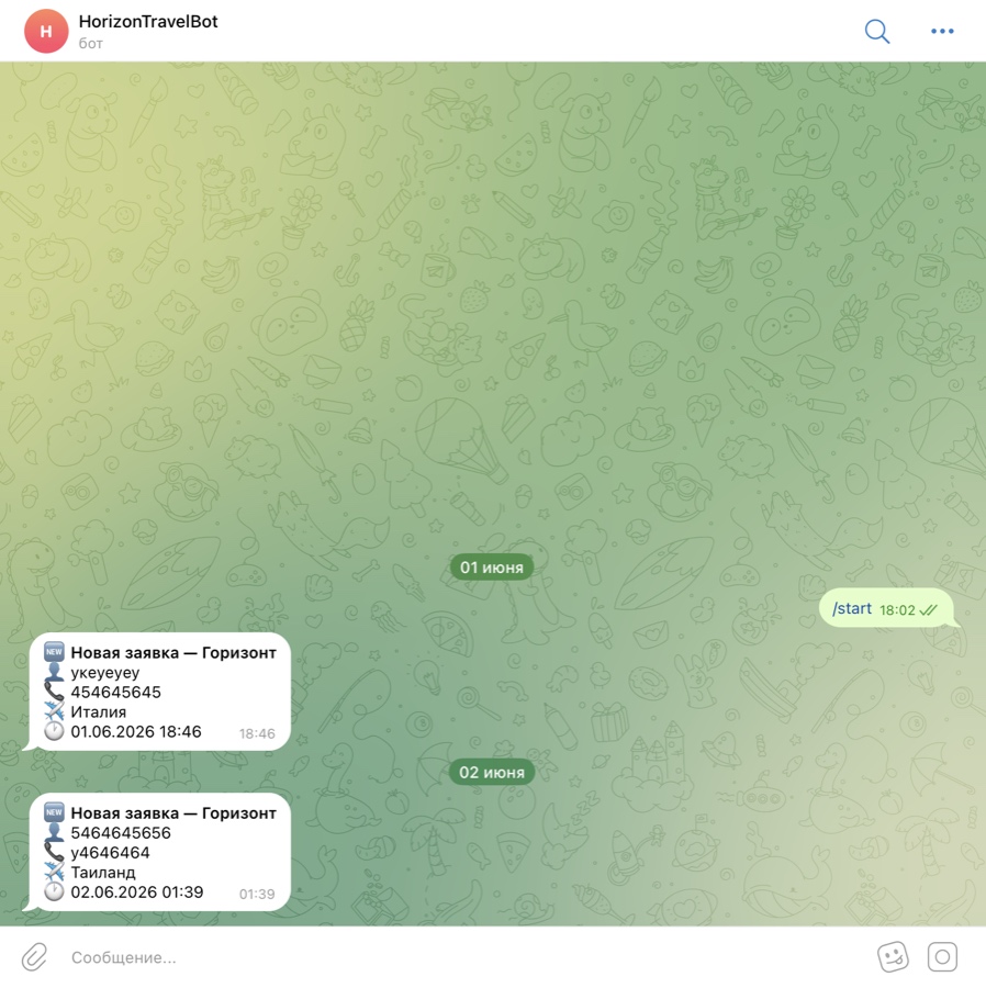 Уведомление Horizon Travel в Telegram